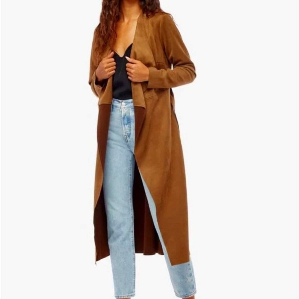 Women’s justfab brown long coat, light weight suede material